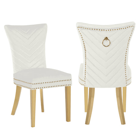 Eva 2 Piece Gold Legs Dining Chairs Finished with Velvet Fabric in Beige - Home Elegance USA