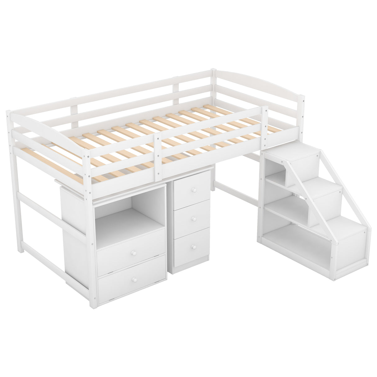 Twin Size Loft Bed with Multifunctional Movable Built-in Desk and and Staircase,White(OLD SKU:GX000925AAK) - Home Elegance USA