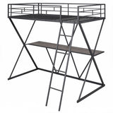 Twin Size Loft Bed with Desk, Ladder and Full-Length Guardrails, X-Shaped Frame, Black(Old SKU:SM000223AAB) - Home Elegance USA
