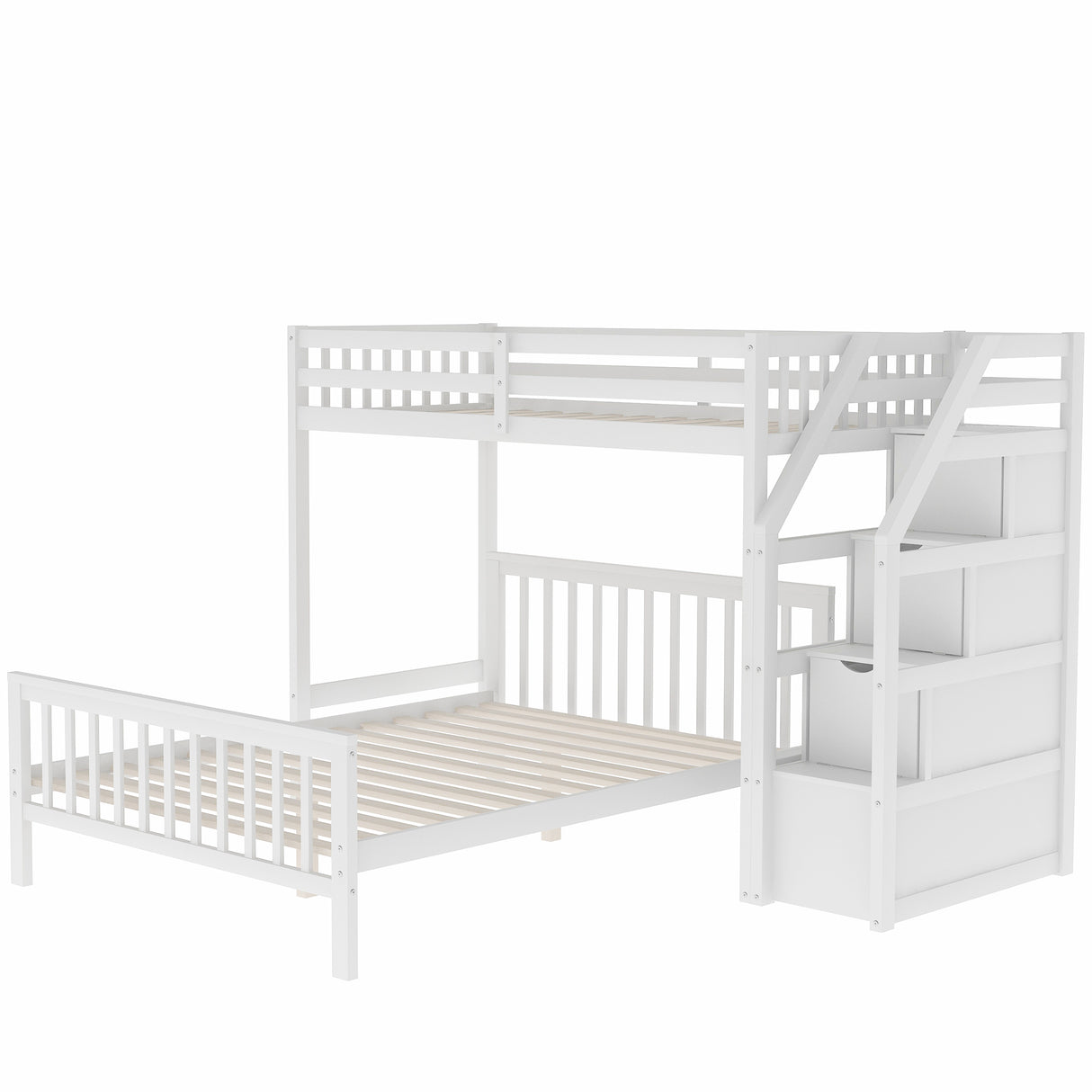 Twin over Full Loft Bed with Staircase,White(OLD SKU:SM000107AAK) - Home Elegance USA