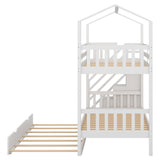 Multifunctional Twin over Twin House Bunk Bed with Staircase and Storage Space,White - Home Elegance USA