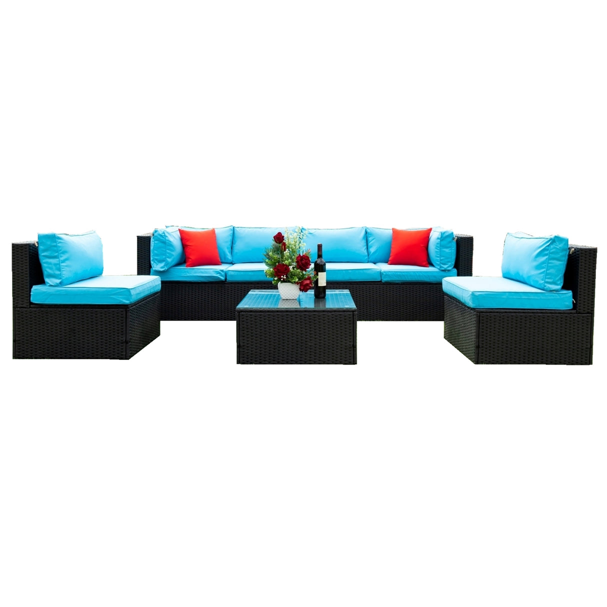 5 Pieces PE Rattan sectional Outdoor Furniture Cushioned U Sofa set with 2 Pillow - W329S00014 - image - 4