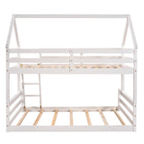 Twin over Full House Bunk Bed with Built-in Ladder,White - Home Elegance USA