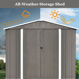 TOPMAX Patio 8ft x6ft Bike Shed Garden Shed, Metal Storage Shed with Adjustable Shelf and Lockable Doors, Tool Cabinet with Vents and Foundation Frame for Backyard, Lawn, Garden, Gray