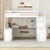 Twin Size Loft Bed with with 7 Drawers 2 Shelves and Desk - White - Home Elegance USA