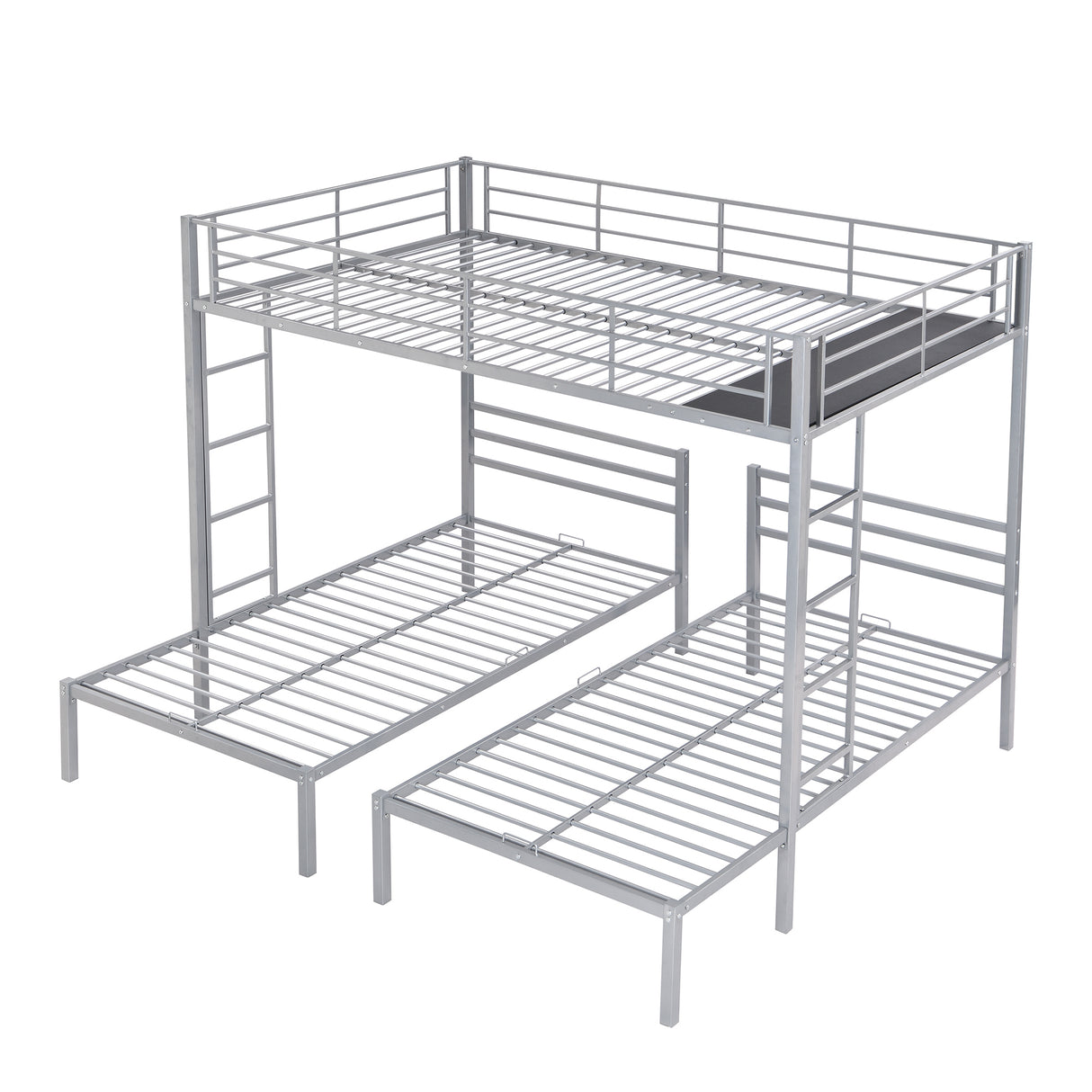 Full over Twin&Twin Size Bunk Bed with Built-in Shelf, Silver - Home Elegance USA