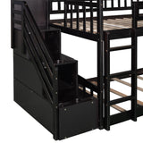 Twin Over Twin Bunk Bed with Drawers and Slide, House Bed with Slide,Espresso(OLD SKU :LP000215AAP) - Home Elegance USA