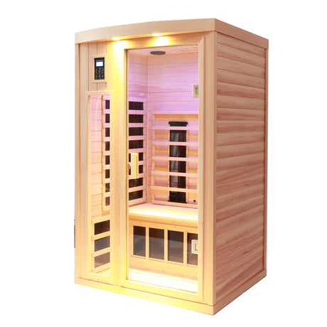 Two-person hemlock far-infrared heating sauna with reading lights + colored lights + Bluetooth + external lights