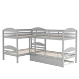 Twin L-Shaped Bunk bed with Trundle-Gray（OLD SKU:LP000024AAE) - Home Elegance USA