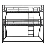 Full XL over Twin XL over Queen Size Triple Bunk Bed with Long and Short Ladder,Black - Home Elegance USA