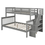 Stairway Twin-Over-Full Bunk Bed with Storage and Guard Rail for Bedroom, Dorm, fo Adults, Gray color - Home Elegance USA