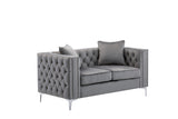 Lorreto Gray Velvet Fabric Sofa Loveseat Chair Living Room Set Home Elegance USA