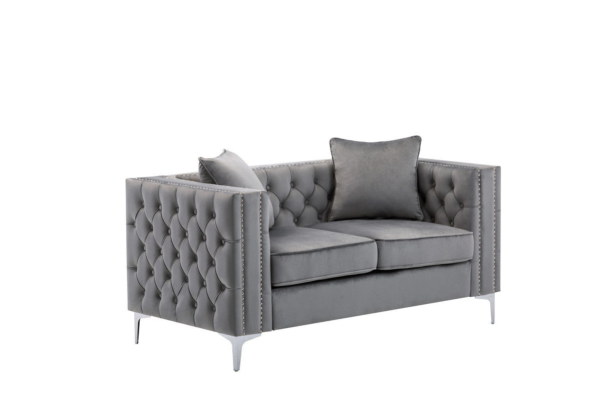 Lorreto Gray Velvet Fabric Sofa Loveseat Living Room Set Home Elegance USA