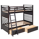 Twin over Twin Wood Bunk Bed with Two Drawers - Espresso· - Home Elegance USA