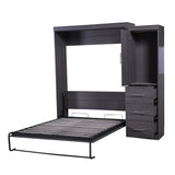 Full Size Murphy Bed with Wardrobe and Drawers, Storage Bed, can be Folded into a Cabinet, Gray - Home Elegance USA