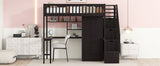 Twin size Loft Bed with Bookshelf,Drawers,Desk,and Wardrobe-Espresso - Home Elegance USA