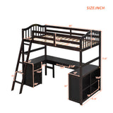 Twin size Loft Bed with Drawers, Cabinet, Shelves and Desk, Wooden Loft Bed with Desk - Espresso(OLD SKU :LT000505AAP) - Home Elegance USA