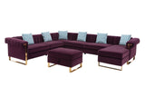 Maddie Purple Velvet 8-Seater Sectional Sofa with Reversible Chaise and Storage Ottoman - Home Elegance USA