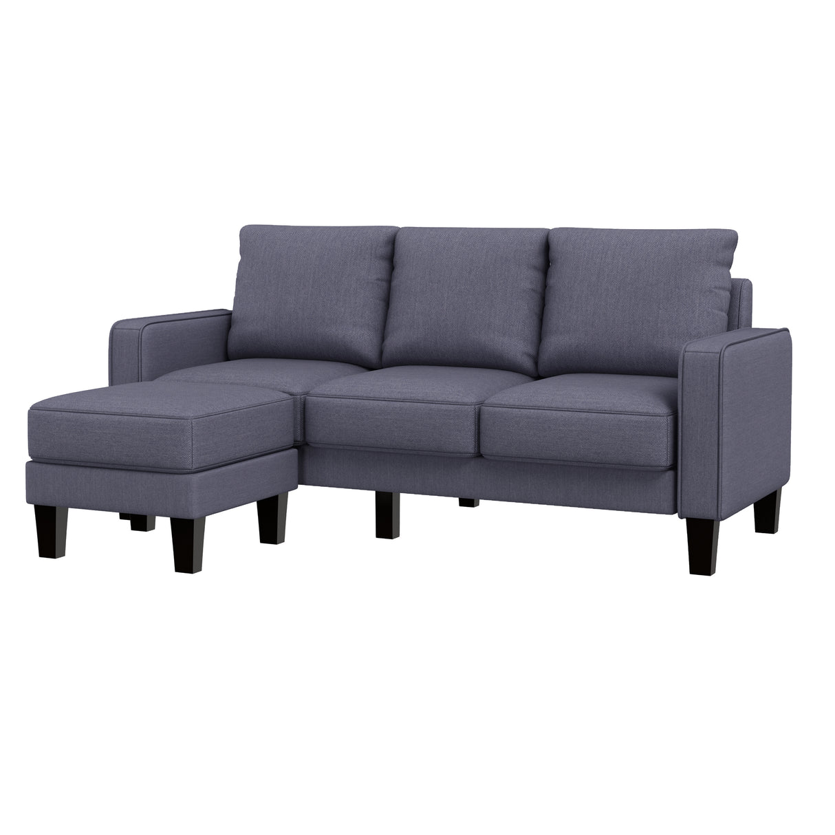 Modern Living Room Furniture L Shape Sofa with Ottoman in Dark Grey Fabric Home Elegance USA