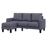 Modern Living Room Furniture L Shape Sofa with Ottoman in Dark Grey Fabric Home Elegance USA