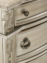 Silver Finish European Design 1pc Nightstand w Genuine Marble Top Traditional Bedroom Furniture - Home Elegance USA