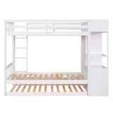 Twin Size Bunk Bed with Trundle and Attached Multifunctional Locker,White - Home Elegance USA