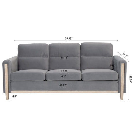 Comfortable Solid Wood Three-Seater Sofa - Soft Cushions, Durable and Long-lasting,79.5" Sofa Couch for Living Room - Home Elegance USA