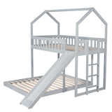 Twin over Full House Bunk Bed with Slide and Built-in Ladder,Full-Length Guardrail,Gray - Home Elegance USA