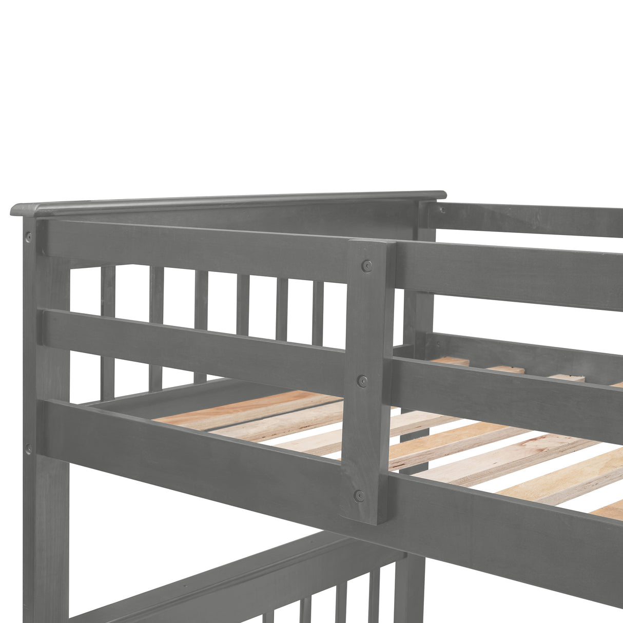 Stairway Twin-Over-Full Bunk Bed with Drawer, Storage and Guard Rail for Bedroom, Dorm, for Adults, Gray color(Old SKU: LP000219AAE) Home Elegance USA