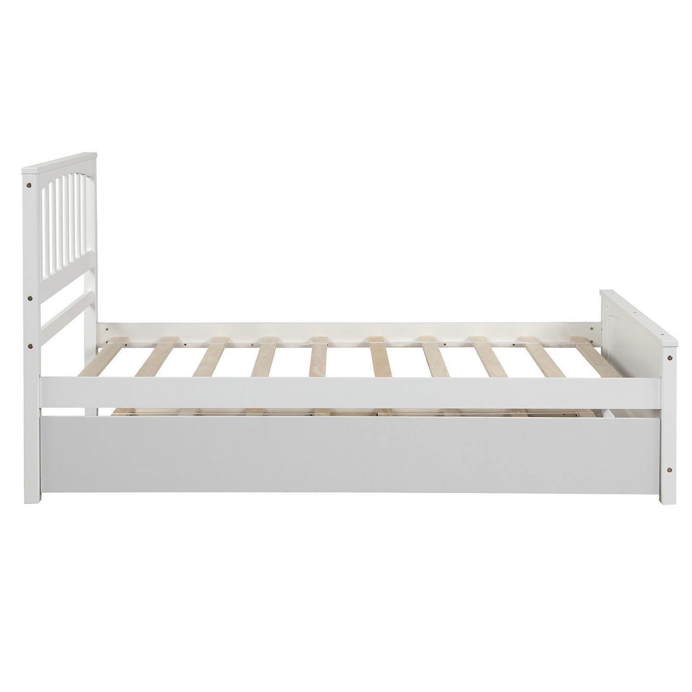 Twin size Platform Bed with Trundle, White - Home Elegance USA