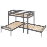 Twin over Twin over Twin Bed L-shaped Bunk Bed, Pine Wood Bed Frame, Gray - Home Elegance USA