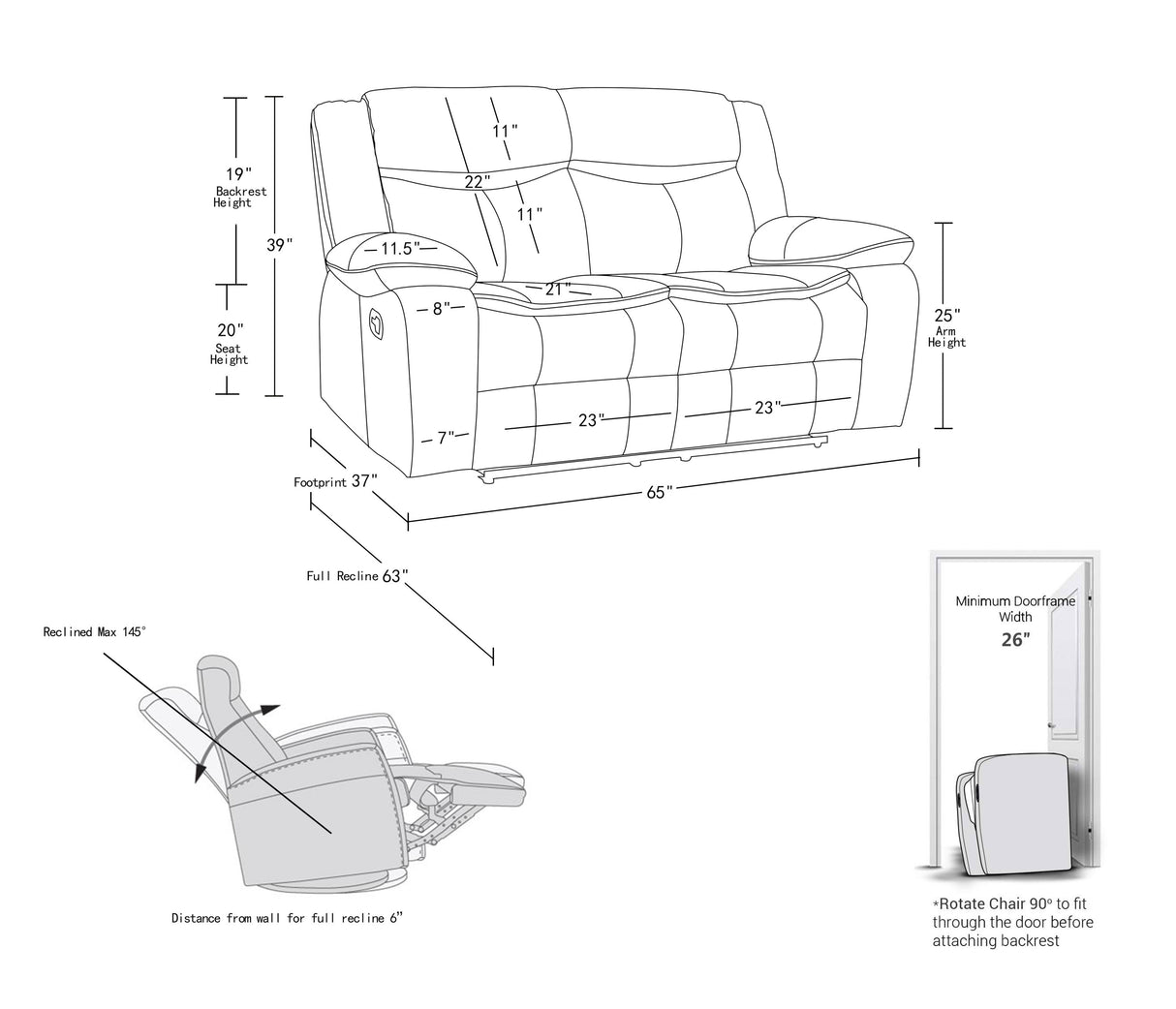 Global United Transitional Leather-Air Reclining Loveseat Home Elegance USA