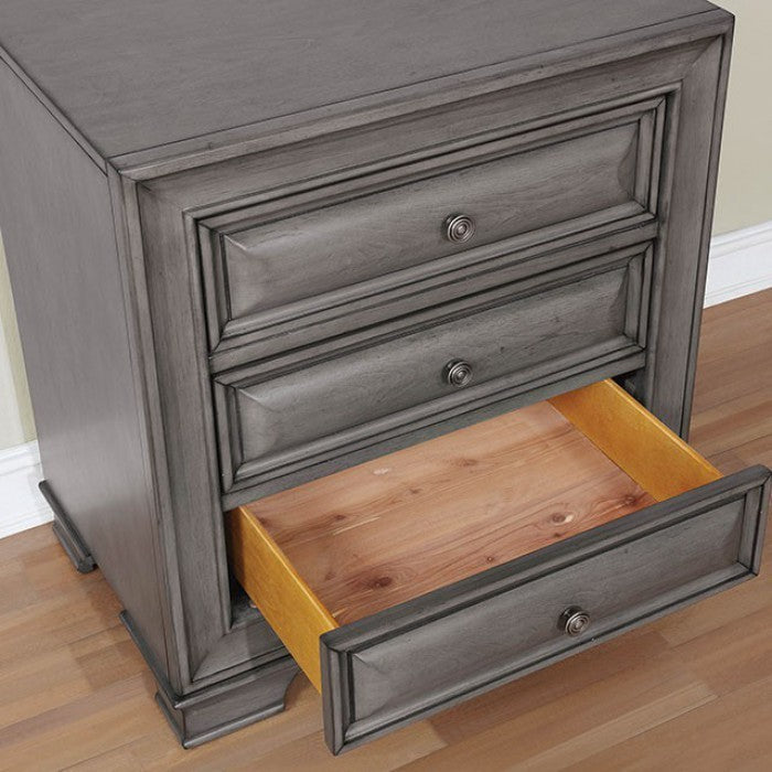 Gray Solid wood 1pc Nightstand Nickel Round Knob Transitional Style 3-Drawers Nightstand w Under Nightlight - Home Elegance USA