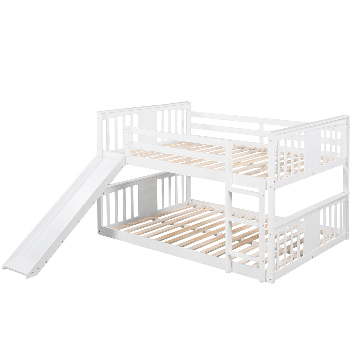 Full Over Full Bunk Bed with Ladder with Slide, White (Old SKU :LP000208AAK) - Home Elegance USA