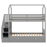 Multifunctional Twin over Twin House Bunk Bed with Staircase and Storage Space,Gray - Home Elegance USA