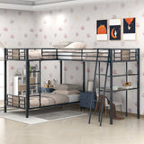 L-Shaped Twin over Twin Bunk Bed with Twin Size Loft Bed with Desk and Shelf ,Brown - Home Elegance USA