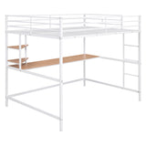 Full Metal Loft Bed with Desk and Shelve, White - Home Elegance USA