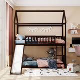 Twin Over Twin Bunk Bed with Slide, House Bed with Slide, Espresso(OLD SKU: LT000213AAP) - Home Elegance USA