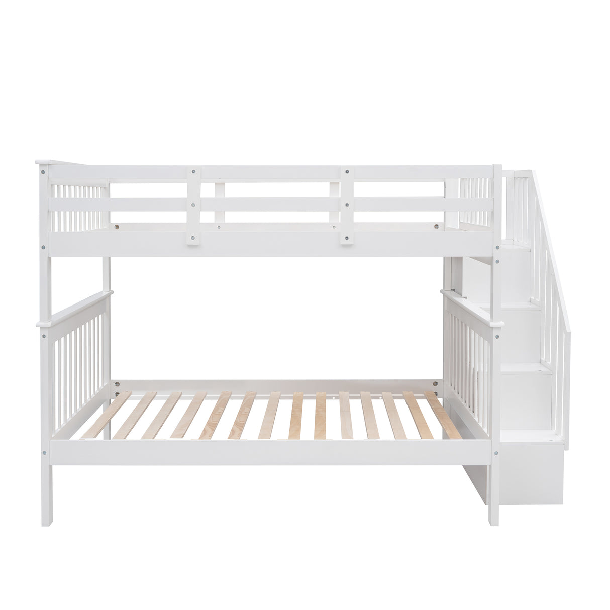 Stairway Full-Over-Full Bunk Bed with Storage and Guard Rail for Bedroom, Dorm, White color(OLD SKU :LP001110AAK) - Home Elegance USA