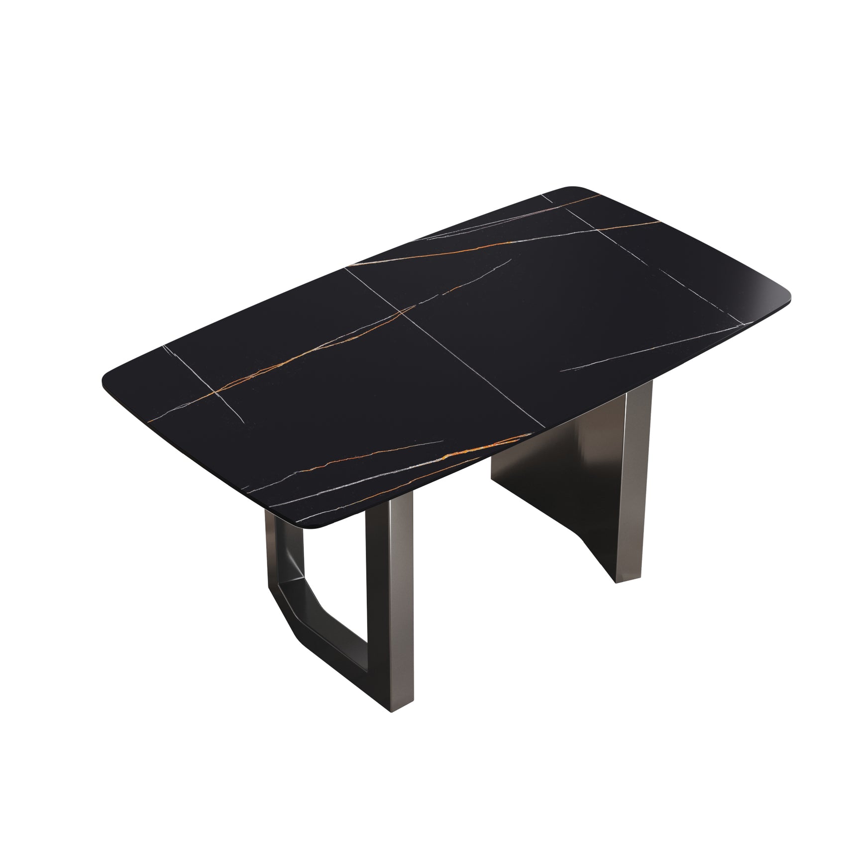 63"Modern artificial stone black curved black metal leg dining table - 6 people - W1535S00161 - image - 5