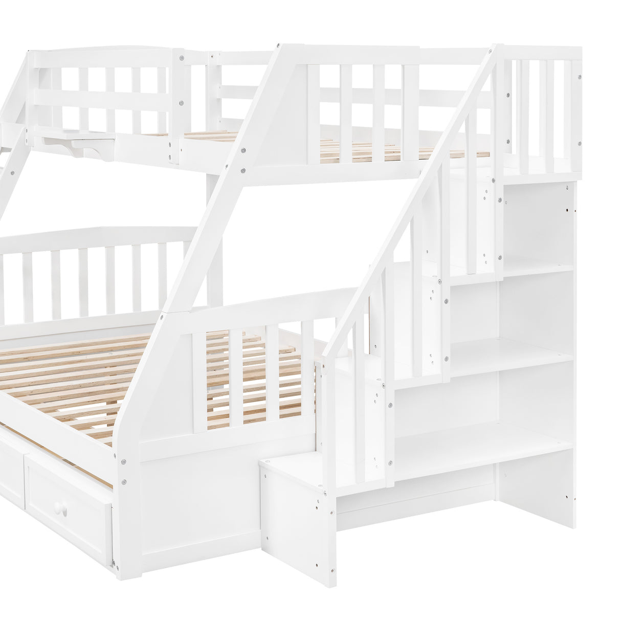 Twin-Over-Full Bunk Bed with Drawers，Ladder and Storage Staircase, White - Home Elegance USA