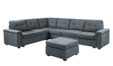 Isla Gray Woven Fabric 7-Seater Sectional Sofa with Ottoman - Home Elegance USA