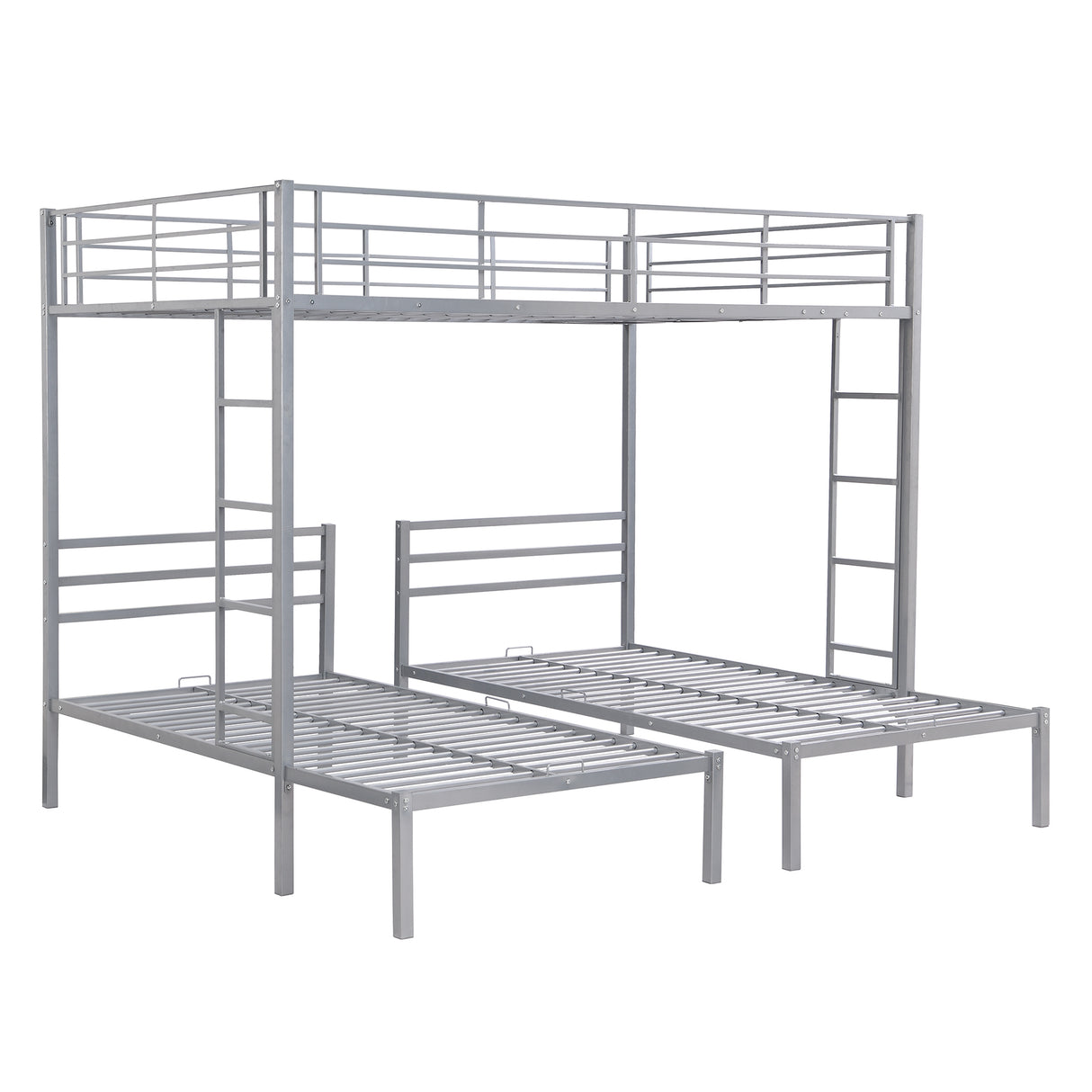 Full over Twin&Twin Size Bunk Bed with Built-in Shelf, Silver - Home Elegance USA