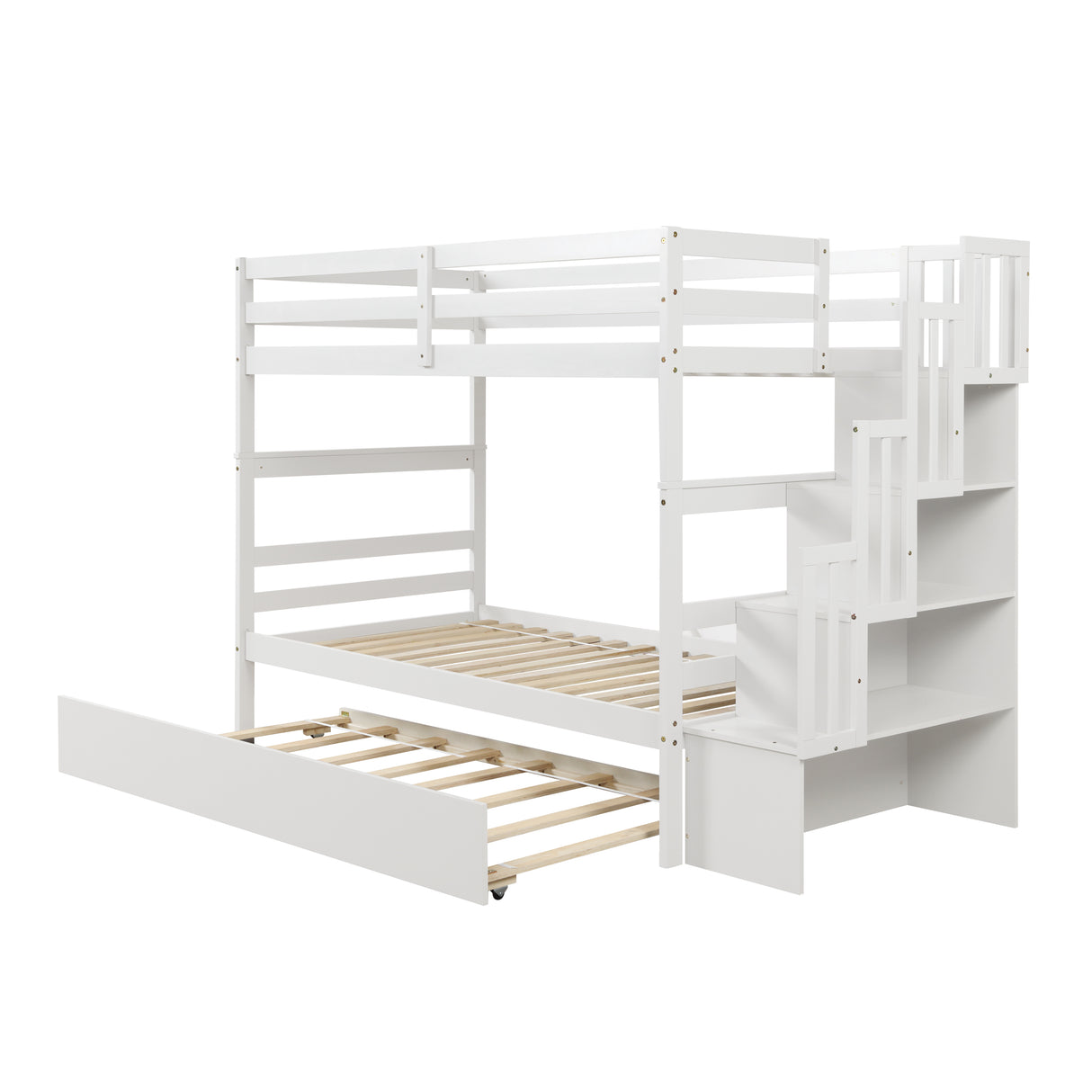 Bunk Beds Twin over Twin Stairway Storage function White color - Home Elegance USA