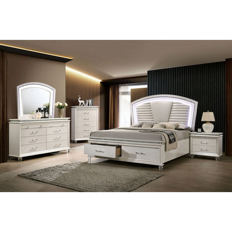 Maddie - 5 Piece Queen Bedroom Set With Chest - Pearl White / White - Home Elegance USA