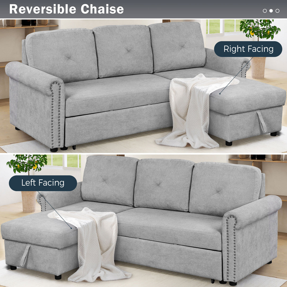 83" Modern Convertible Sleeper Sofa Bed with Storage Chaise,Gray(Old Sku:SG000346AAA) - SG000700AAE - image - 7