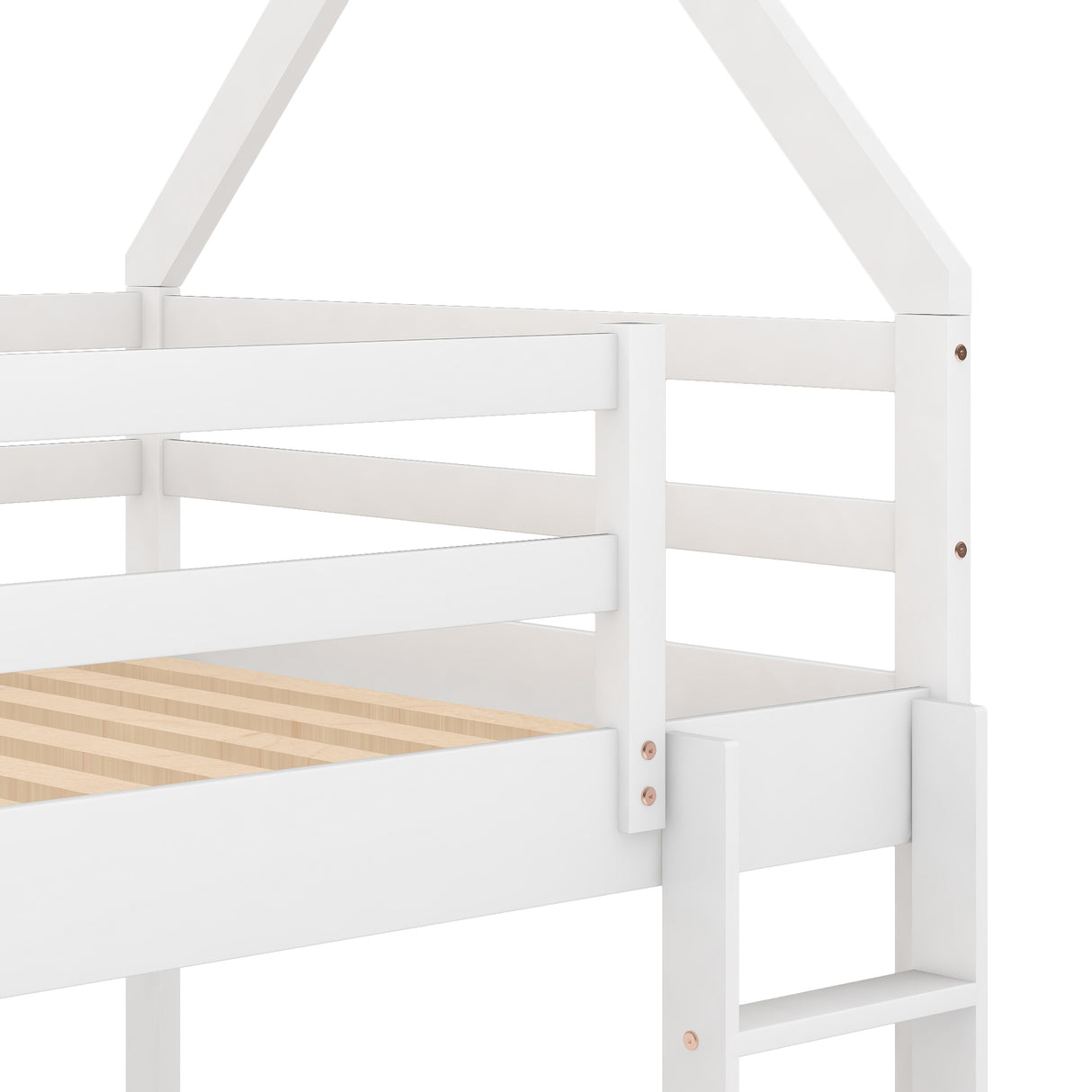 Twin over Twin Low Bunk Bed, House Bed with Ladder , White(OLD SKU:WF197808AAK) - Home Elegance USA