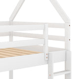 Twin over Twin Low Bunk Bed, House Bed with Ladder , White(OLD SKU:WF197808AAK) - Home Elegance USA