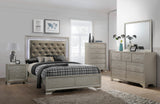 Modern Champagne Crocodile Skin Finish Upholstered 1pc Full Size LED Panel Bed Faux Diamond Tufted Bedroom Furniture