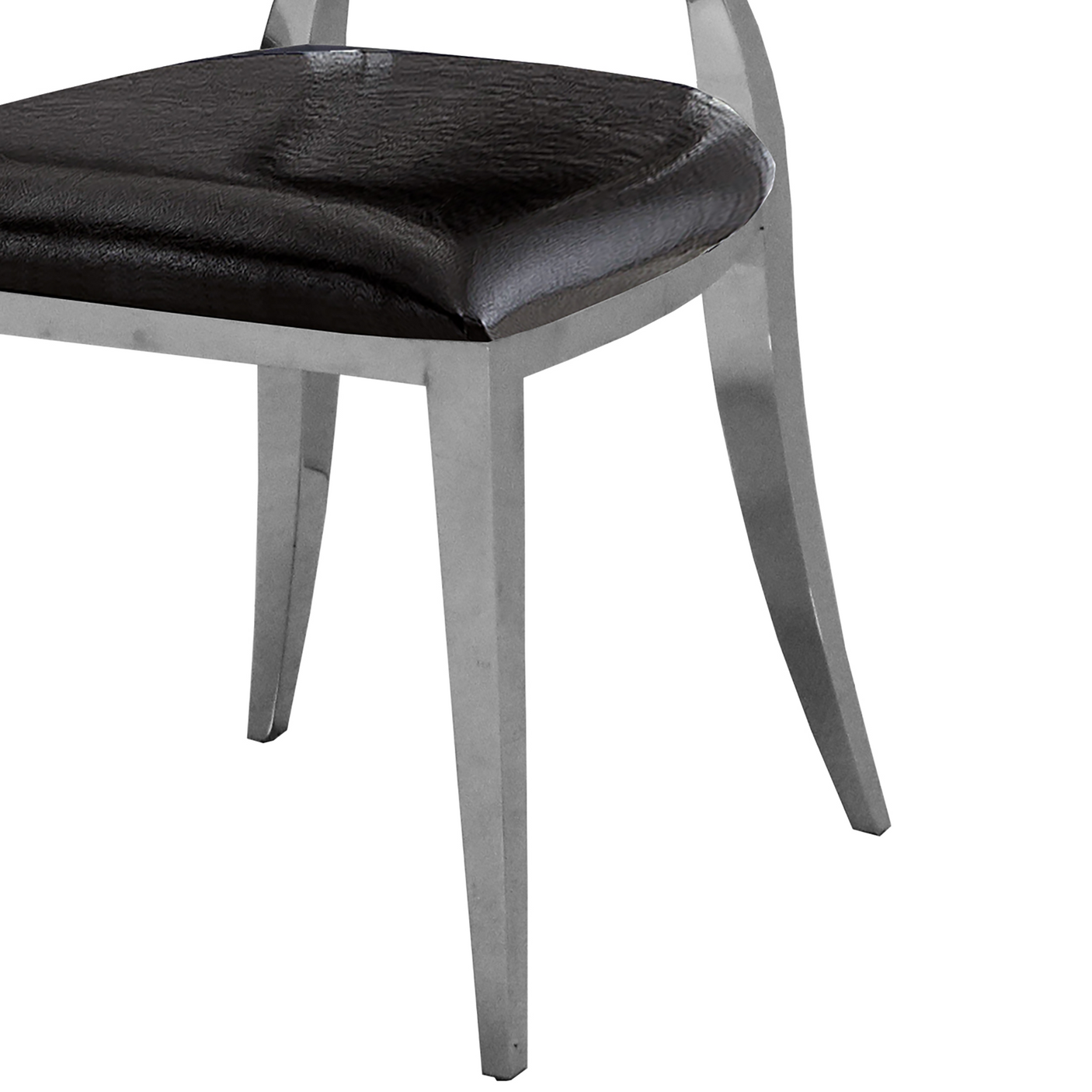 Leatherette Dining Chair Set of 2, Oval Backrest Design and Stainless Steel Legs